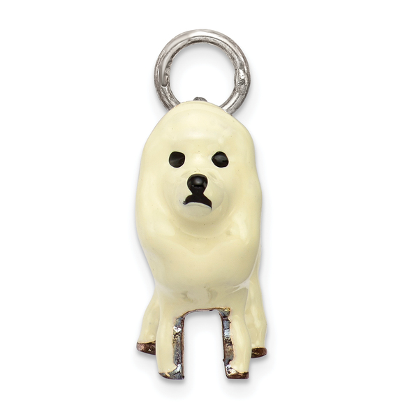 Sterling Silver White Enamel Poodle Pendant - Picture 2 of 4